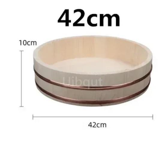Korean Food Japanese Style Copper Edge Basin Big Bowl Bucket Cuisine Bibimbap Sashimi Sushi Wooden Barrel Mixing Rice Wood Spoon