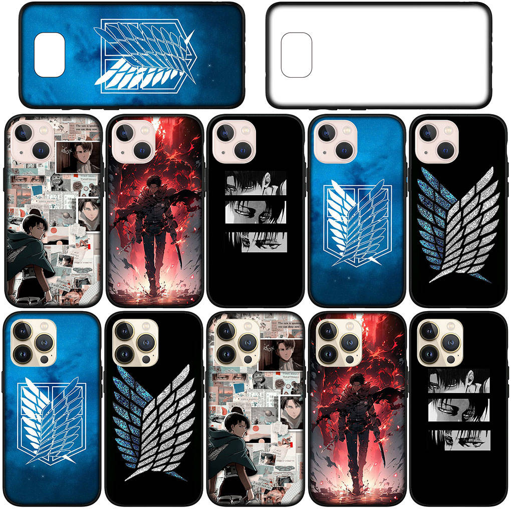 Kryt pro iPhone 15 14 Xiaomi Redmi Note 13 12 11 Pro Max X 8 7 9 XR Samsung Galaxy S24 S23 OPPO S9 Huawei Anime Levi Eren Jaeger Pouzdro Attack na titan