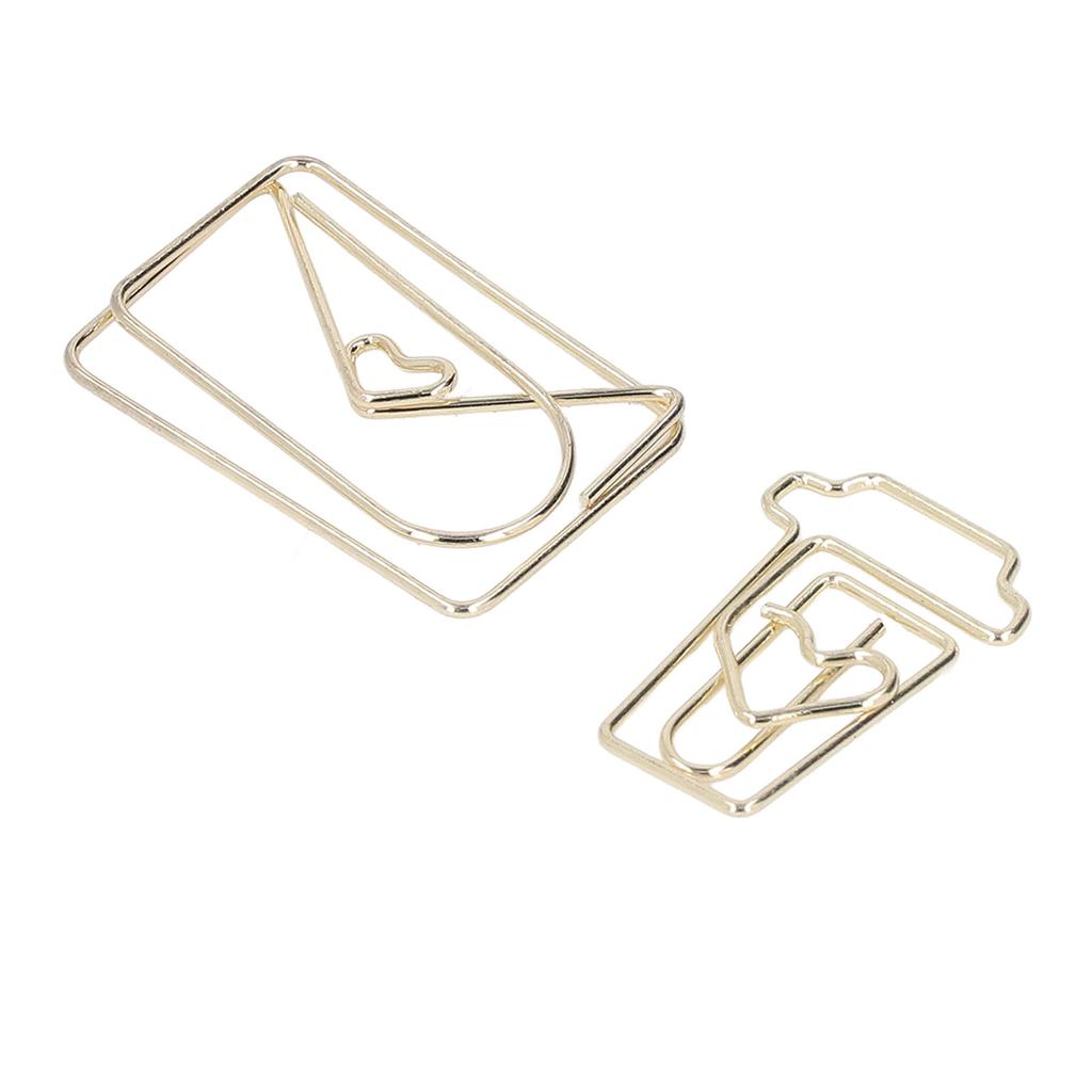 100Pcs Funny Planner Clips Anti Rust Electroplating Process Envelope Coffee Cup Gold Paper Clips for