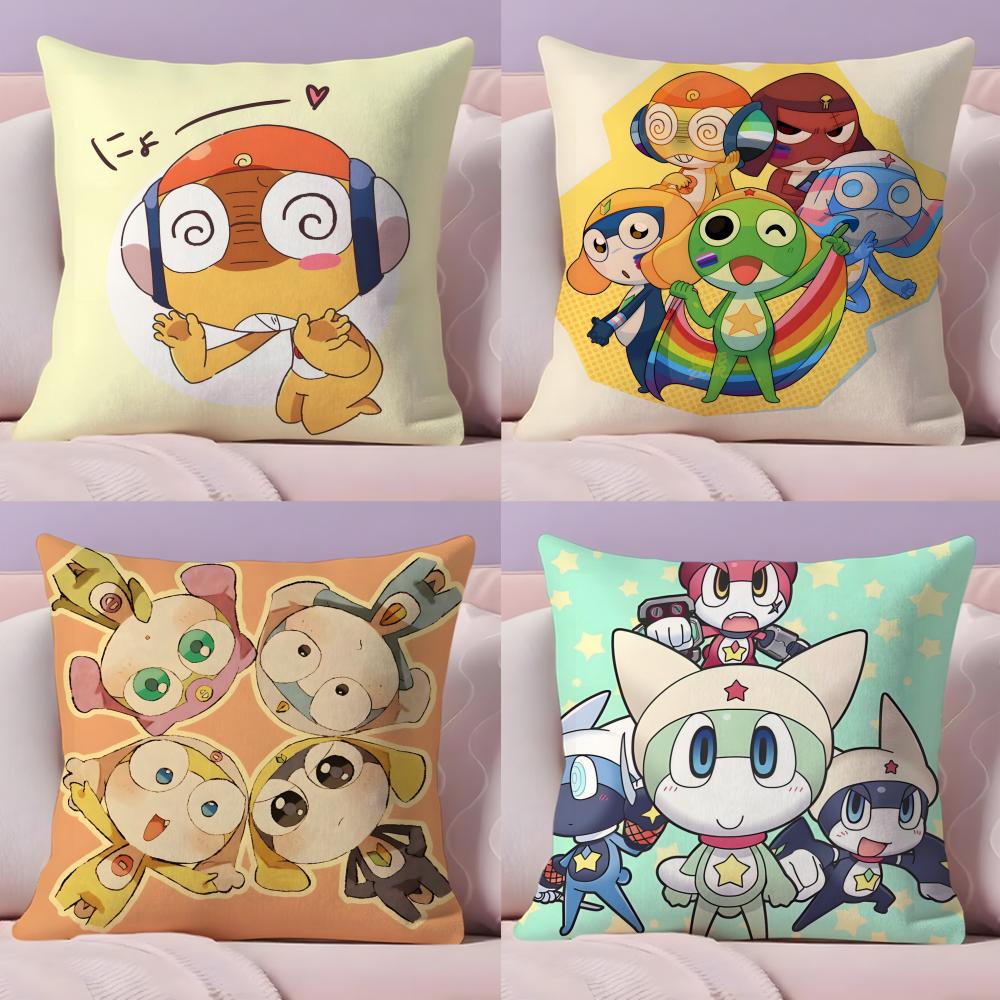 Funny Cartoon Keroro Gunsou Frog Cushion Cover Plush Fabric Soft Double-Sided Printed Sofa Warm Winter Home Gift Pillow Cover