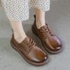 Spring New Style Cowhide Casual Shoes For Women Rubber Soft Sole Lace-up Leather Shoes Genuine Leather Retro Flat Shoes 35-40