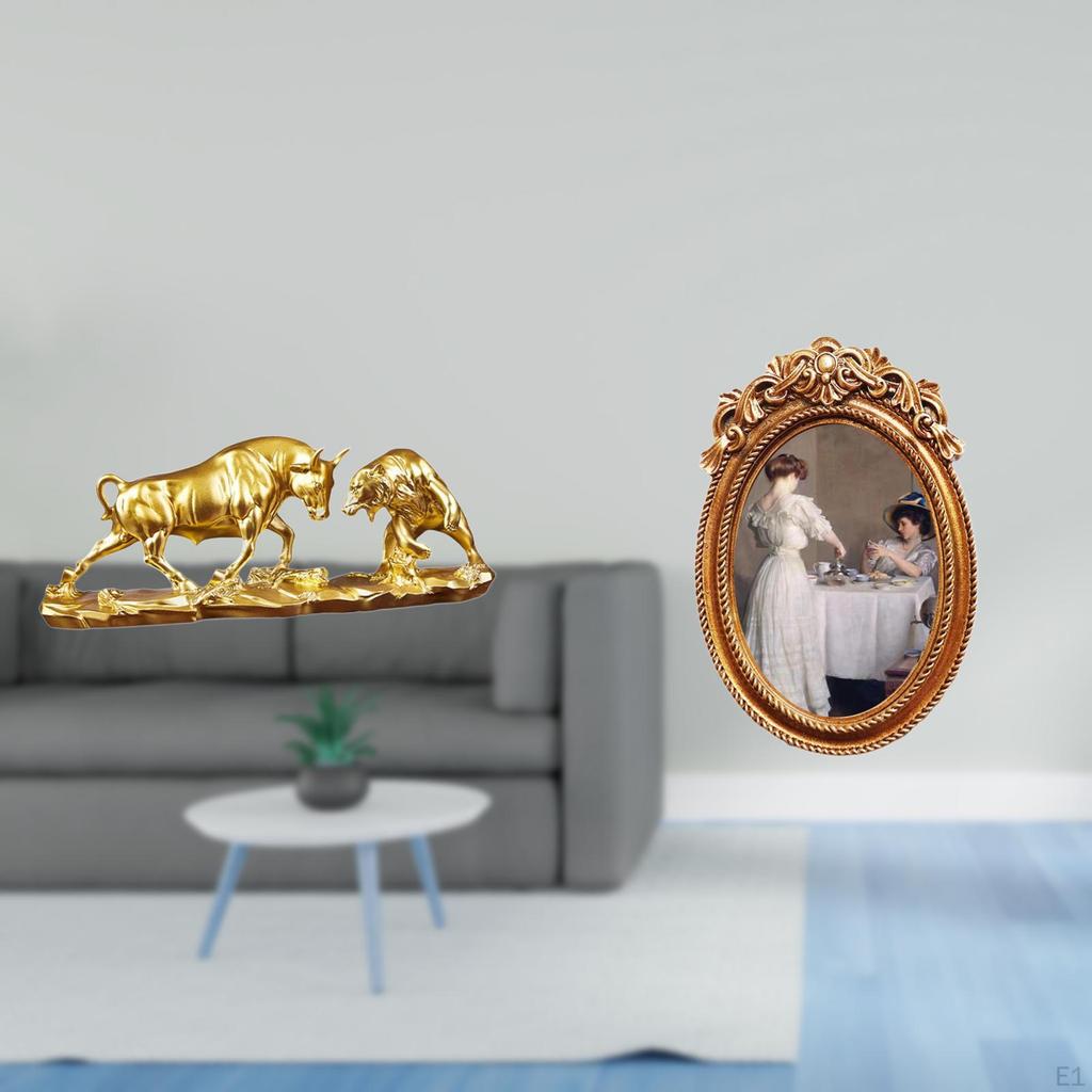 Modern Feng Shui Animal Sculpture with Ornate Resin Photo Frame Decorative Tabletop Display Holder