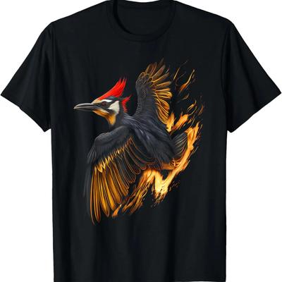 Fiery Pileated Woodpecker Graphic Tees for Men Women T-Shirt