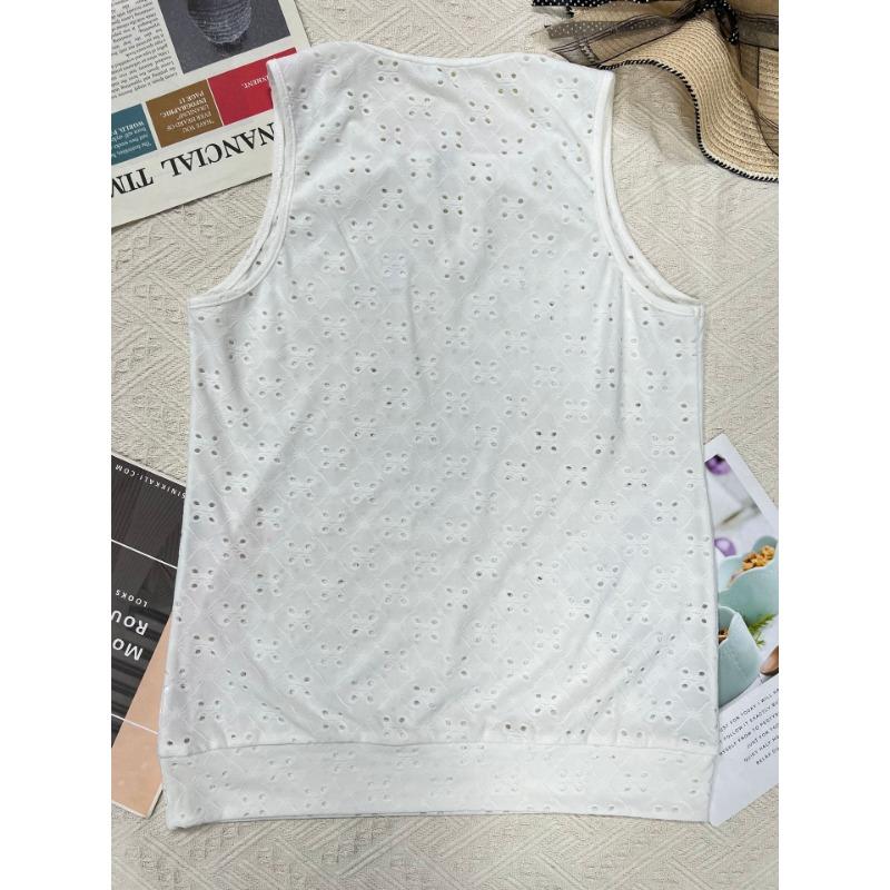 New Summer Women Round Neck Sleeveless Blouse With Front Metal Decor Casual Hollow Out Tank Top
