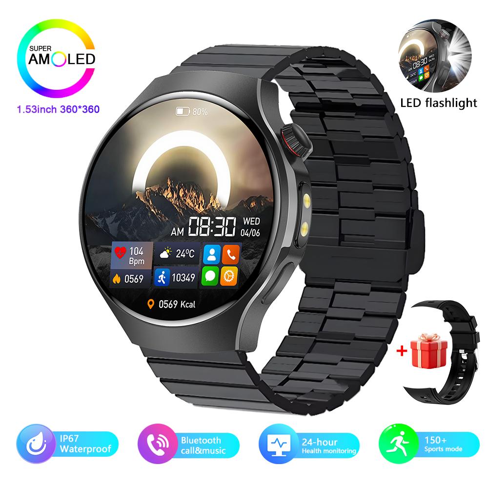 Outdoor Sports Men Smartwatch 1.53 360*360 HD AMOLED Screen LED Flashlight IP67 Waterproof Voice Call Smartwatch Gifts for Men