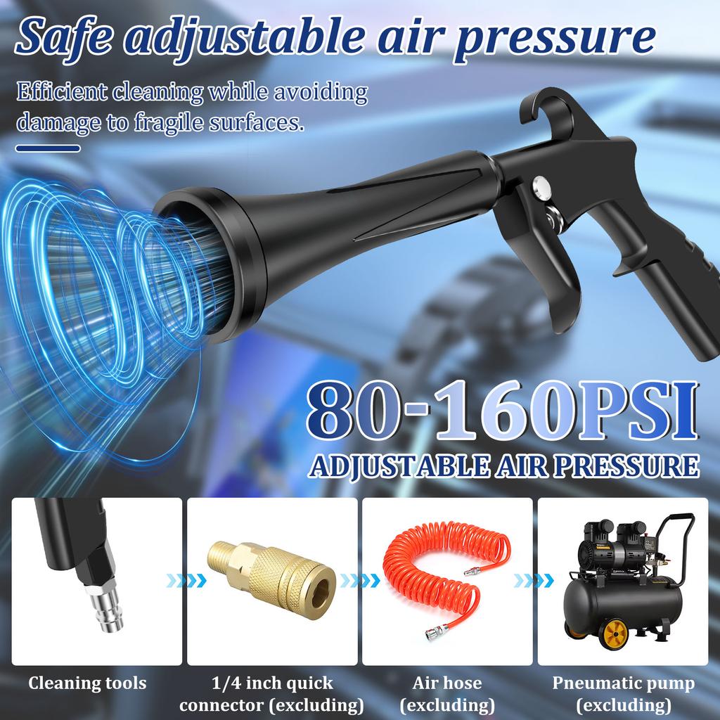 Car Interior Air Blow Gun Tornador Cleaning Blower High Pressure Air Duster Car Detailing Dirt Tool with Nozzle and 5 Brush Head
