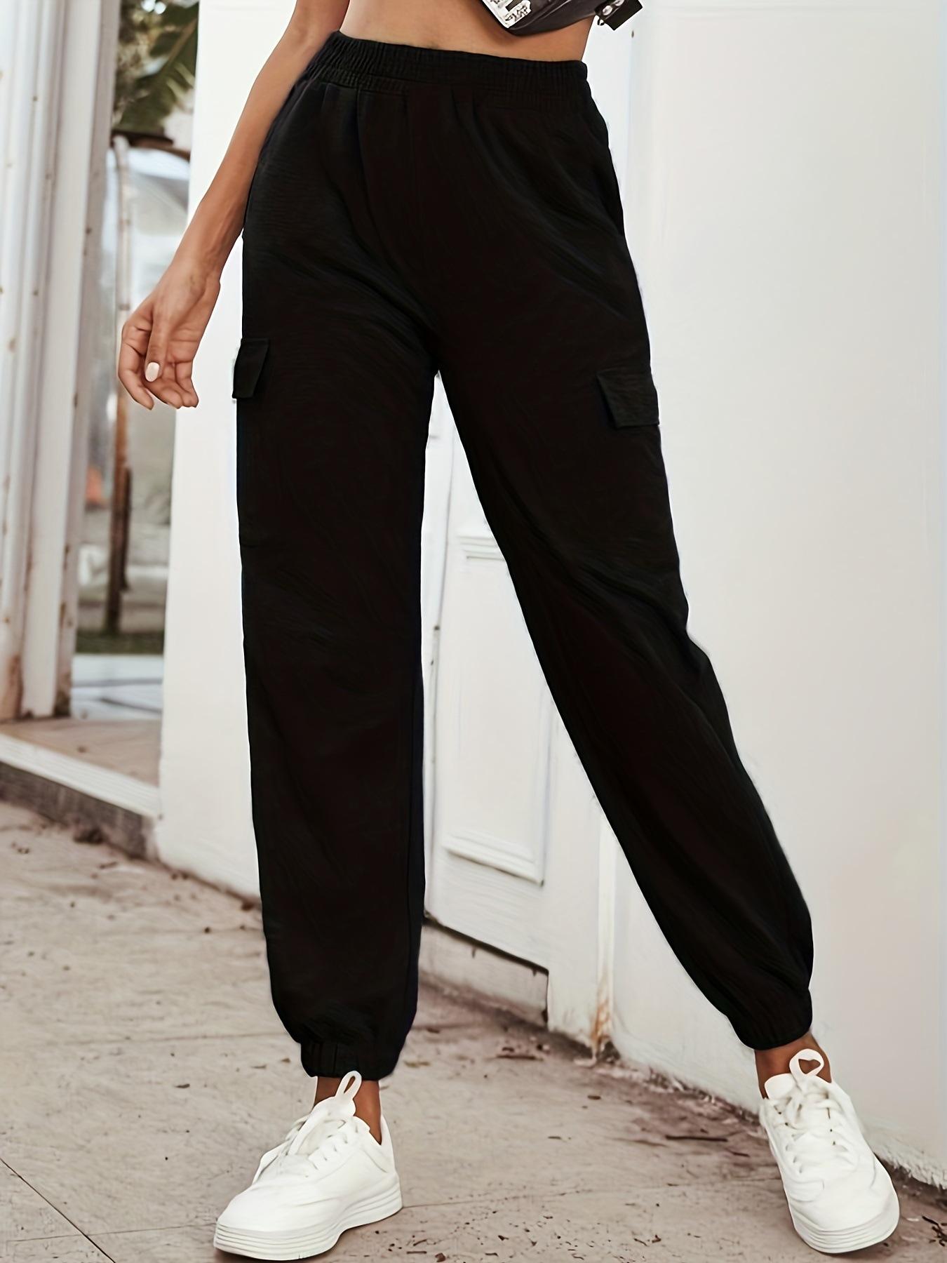 Women S High Waist Pocket Casual Yoga Jogger Pants S чёрный