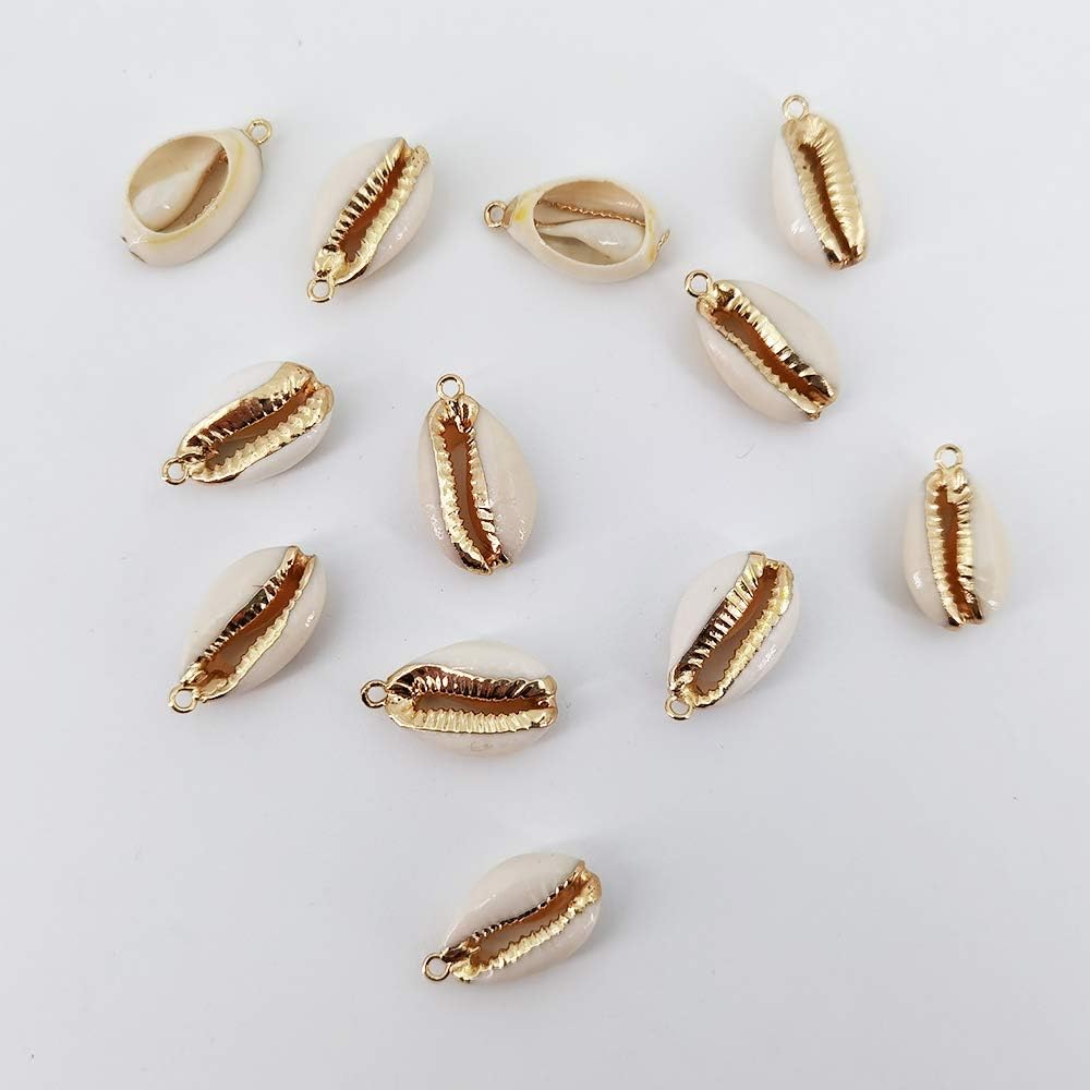12PCS Golden Natural Shell Pendants Sea Shell Connectors Beach Seashells Cowrie Shell Charms for Jewelry Making