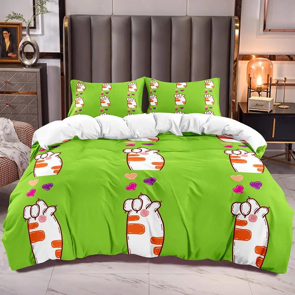 Blue Cartoon Cat Paw Print Duvet Cover For Children Boys And Girls Duvet Cover Cute Pet Cat For Bedroom Decorations Queen King