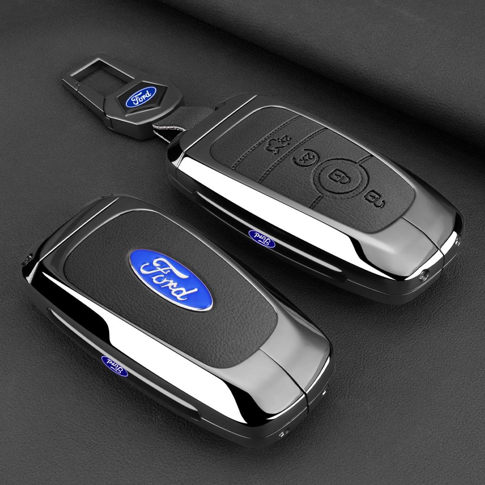 Leather Car Smart Key Case Cover Alloy Protect Shell For Ford F150 Explorer Edge Escape Mondeo Mustang Auto Accessories Sticker