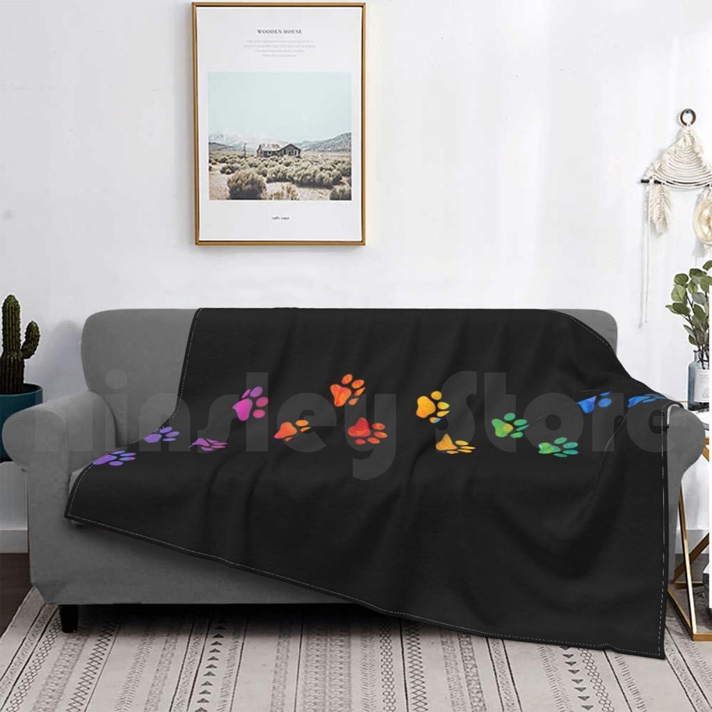 Watercolor Colorful Blanket For Sofa Bed Travel Paws Pets Pet Pet Paws Animal Lover Paw Paw Mouth Dogs