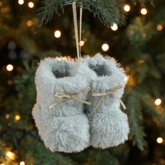 Christmas Boot Ornament Fuzzy Shoes Christmas Tree Hanging Ornaments Soft Plush Winter Boots Pendant for Home Office Decor