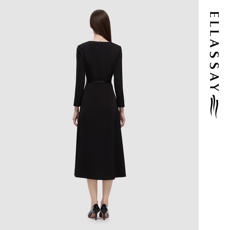 ELLASSAY 2024 Spring Irregular Contrast Pleated Midi Dress