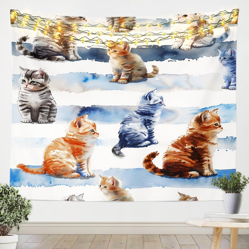 Cat Tapestry Medium Kids Cute Paw Print Wall Hanging Blanket for Boys Girls Teens Cute Kitten Wall Art Cute Cat Lover's Gift
