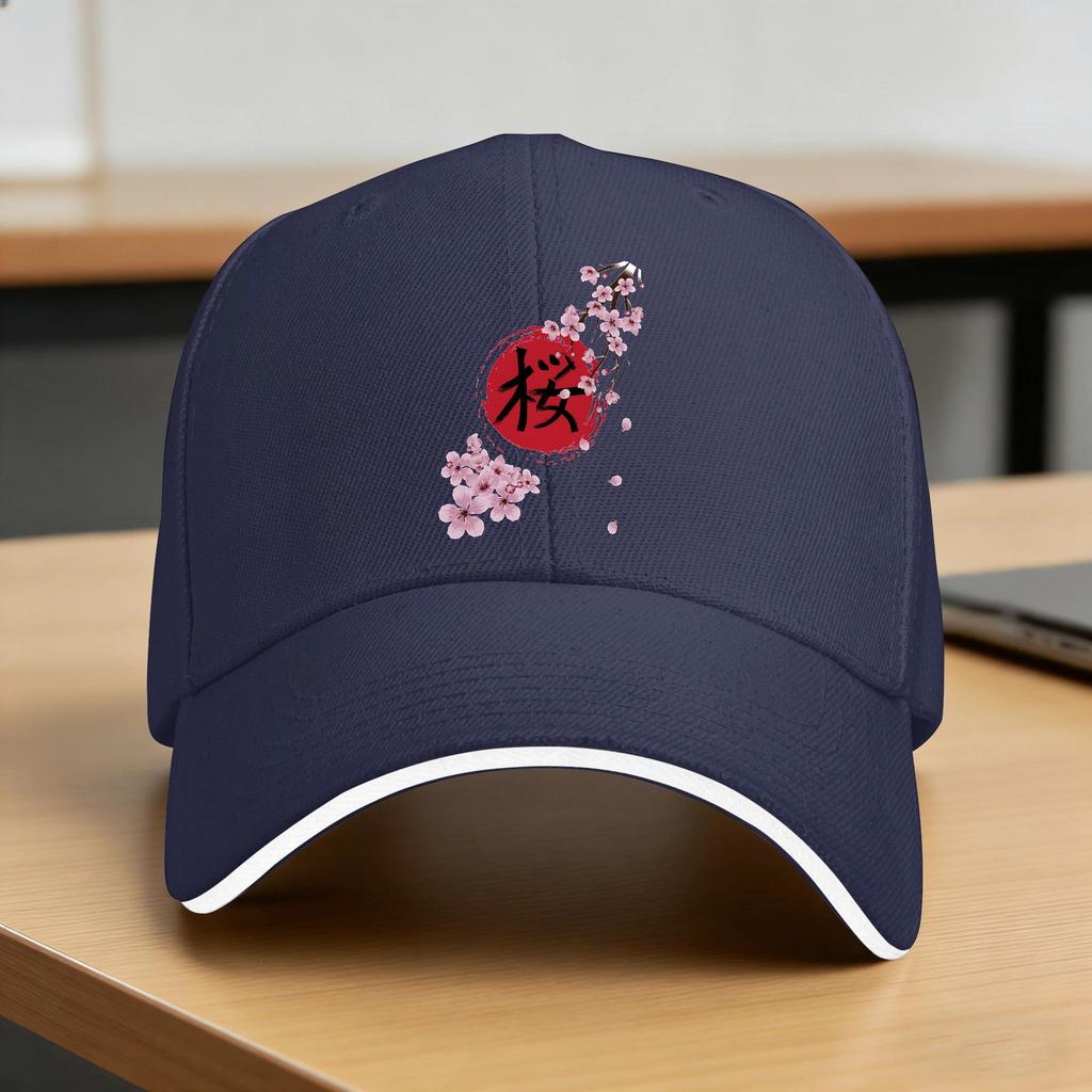 Blooming Sakura And Red Sun Baseball Cap Streetwear Trucker Hat Summer Men Women Outdoor Gym Baseball Caps