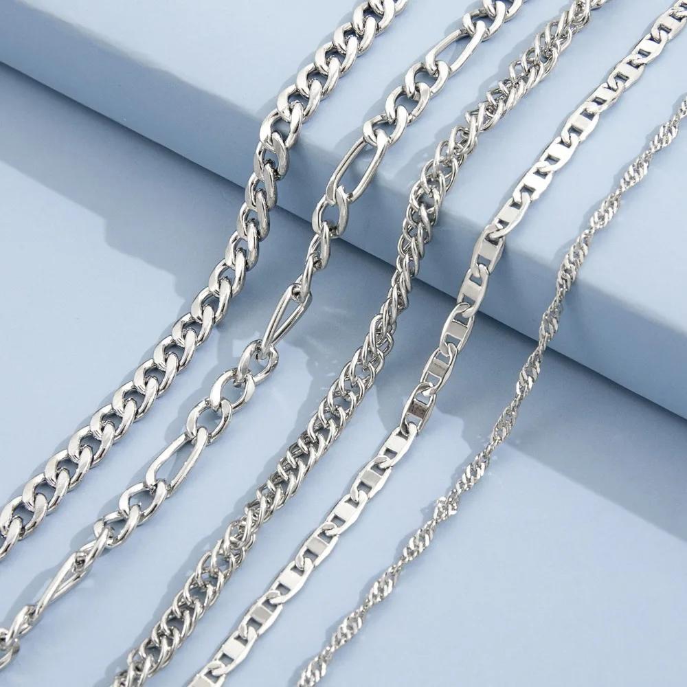 5Pcs/Set Bohemian Twisted Flat Chain Anklets for Women Summer Figaro Link Ankle Jewelry Gift Set