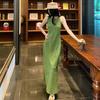 Holiday Style Retro Green Vest Dress Women's Summer Waist Thin Chic Niche Long Dress