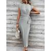 Temperament eleganter Taillenriemen gestreifter Rundhalsausschnitt Kurzarm langes Kleid Sommer Damen High-End Damenbekleidung Rock