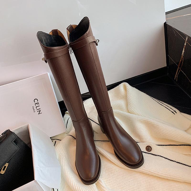 Grape Mom Studiolee Black Boots Female Internet celebrity After Zipper Thick Bottom Tall Skinny Motorcycle Rider Boots