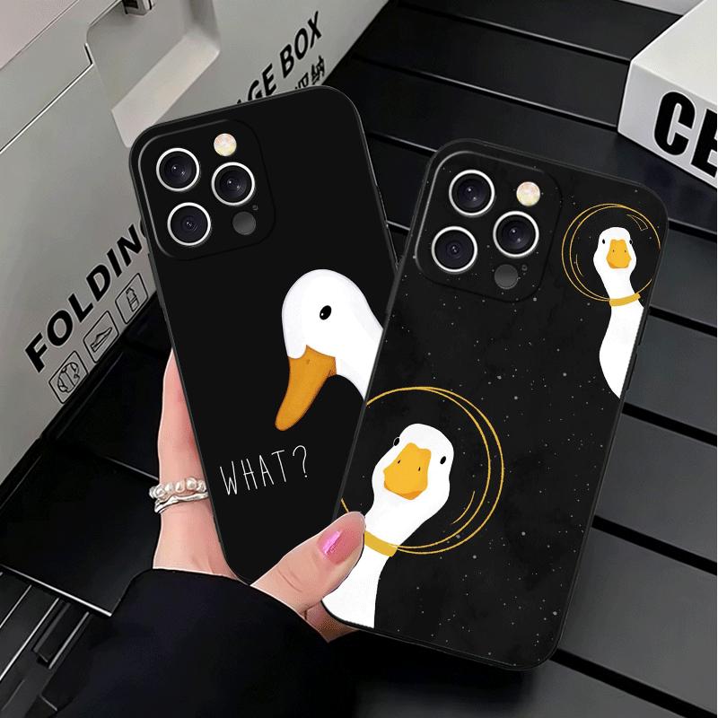 Funny Cartoon Goose Game Soft Phone Case for iPhone 16 16E 17 Air 15 Pro Max 14 Plus 13 Mini 11 12 7 Black Cover Back Shell