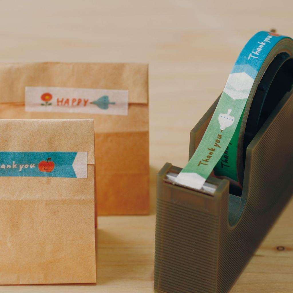 חבילת ליבה גדולה Thank you לעטיפת מתנות סרט דבק Kamoi Kakoshi סרט דבק צלופן 5 גלילים (דבק חזק/נייר וואשי) (קמעונאי רשמי/גדול