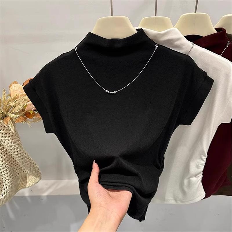 

Женская бордовая трикотажная облегающая футболка с полувысоким воротом Small чёрный