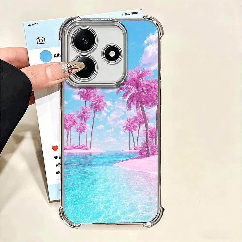 

Pink Sunset Beach Dreamy Scenery Plating Phone Case For Xiaomi Poco X5 X6 X7 X8 Pro Max F8 Ultra F7 M8 M7 M5S Redmi 15C 15 14C 1 Xiaomi Redmi 15C