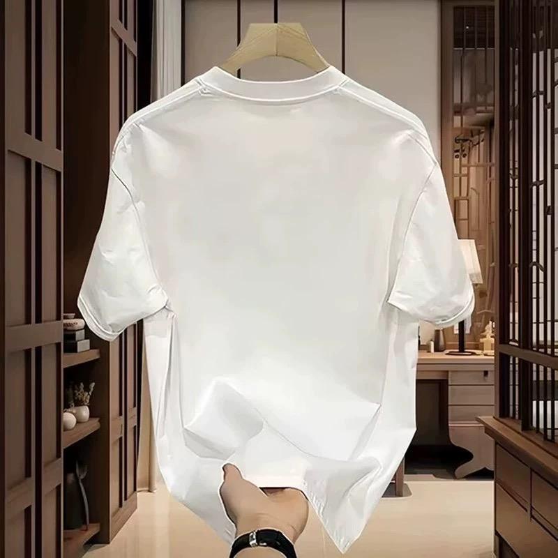 Heavyweight Short Sleeve T-Shirt Loose Simple Print Men's White Half Sleeve Tee Versatile Summer Top
