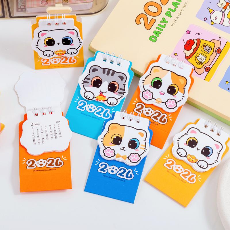 1Pcs 2026 Cartoon Cat Desk Calendar Portable Pocket Calendar Schedule Desktop Decoration Office School Supplies Student Gift
