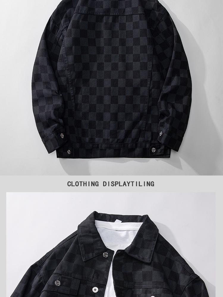 Men's Loose Plaid Grid Plush Denim Jacket - Korean Style, Youthful, Long Sleeve for Autumn/Winter