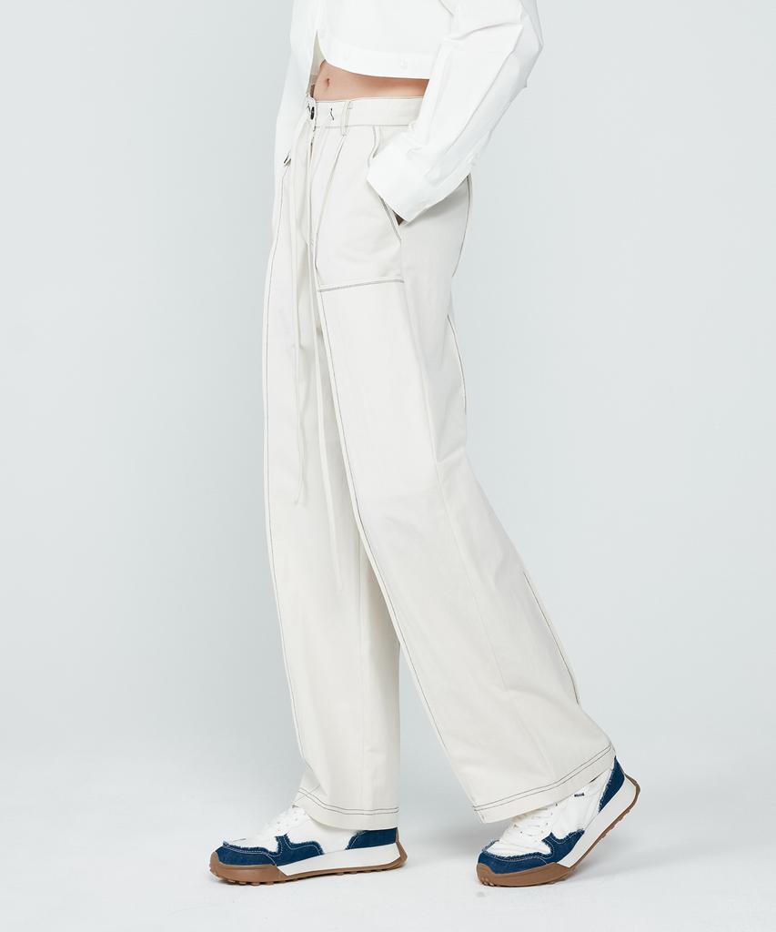 DEPASION Stitch Point Wide Fit Pants (Ivory)