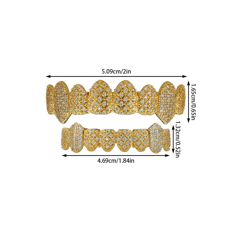Hot Selling Halloween Hip Hop Grillz: Real Gold Plated Copper, Punk Zircon Paved, Big Gold Tooth Jewelry.