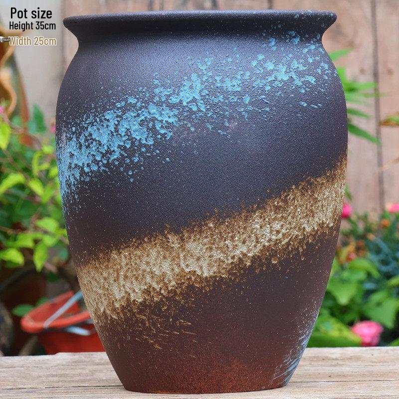 Large Retro Handmade Ceramic Planter for Succulents and Bougainvillea - Aged Coarse Pottery for Hotel and B&B Decor.