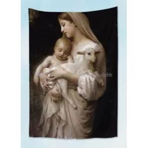 Tapestry of the Virgin Mary holding the baby Jesus 75x100