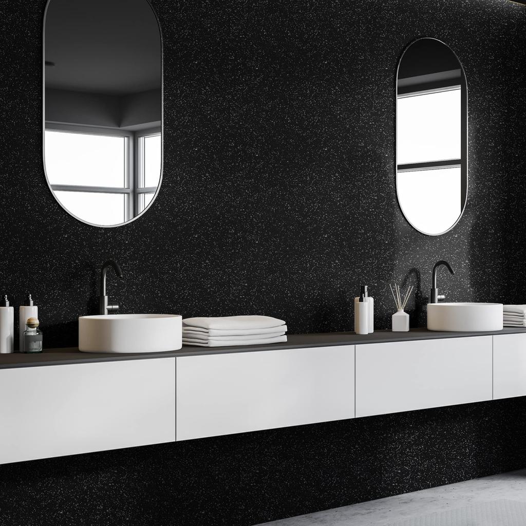 VEELIKE Glitter Removable Wallpaper Wall Renovation Suitable for Sliding Wall Furniture Interior Kitchen Easy to 40 x 300cm Sheet, Black, Thick,