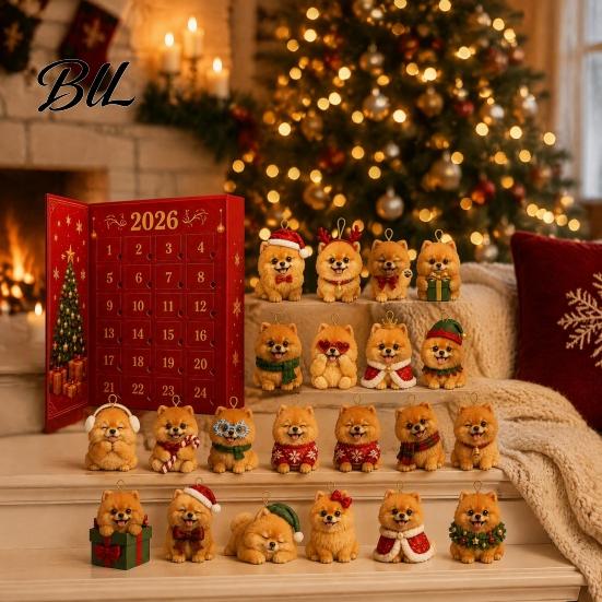 Cute Puppy Decorations Pet Themed Advent Calendar 2026, 24 Days Christmas Countdown with 2026 Pcs Mini 3D Cat Dog Ornaments, Holiday Gifts for