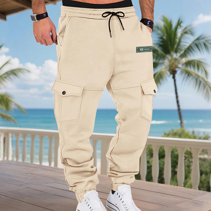 Men s Cargo Jogger Pants Drawstring Waist Multi-Pocket Casual Trousers Multi Color S абрикосовый