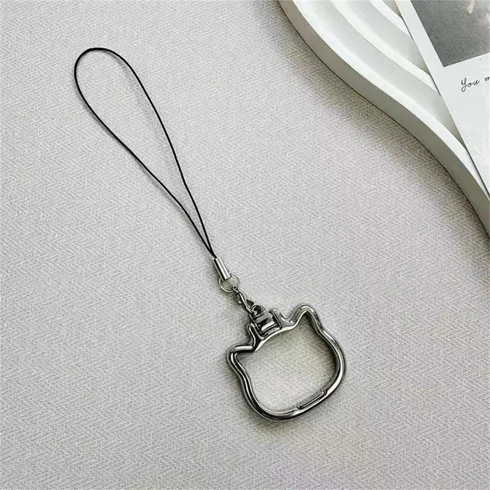 

Cute Cat Shaped Phone Holder Lanyard Keychain Phone Holder Stand Folding Kickstand Foldable Kickstand Desktop Cellphone Stand серебряный
