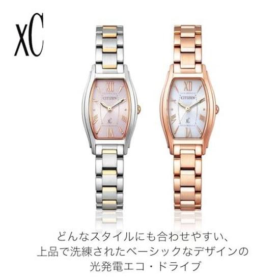 CITIZEN Wristwatch xC EW5544-51W Light-powered Eco-Drive Waterproof Tonneau Type Ladies Business Simple Silver Pink Made Japan