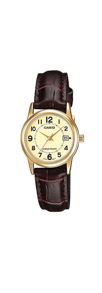 Casio Leather Band Watch with Dial and Date Display LTP-V002GL-9B Women's Gold-Tone Easy-to-Read
