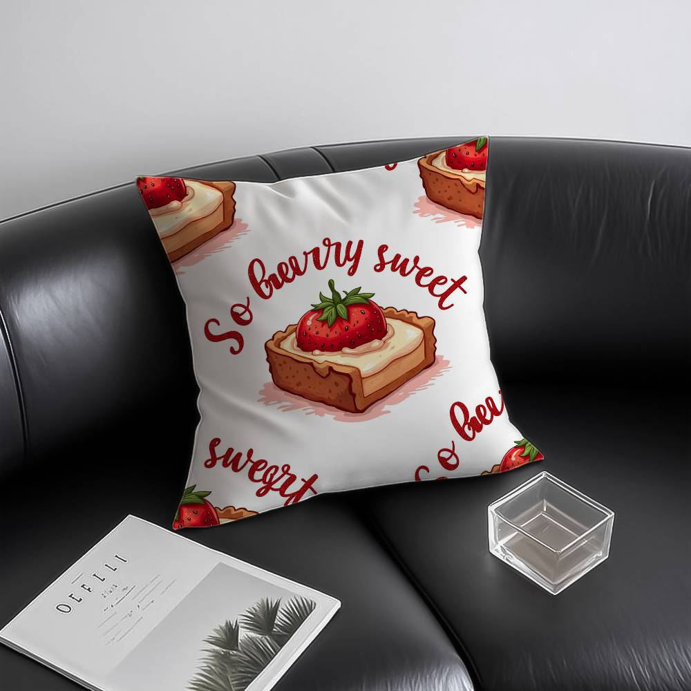 Cute Strawberry Print Pillow Case Anti-dustmite Invisible Zipper Sofa Bed