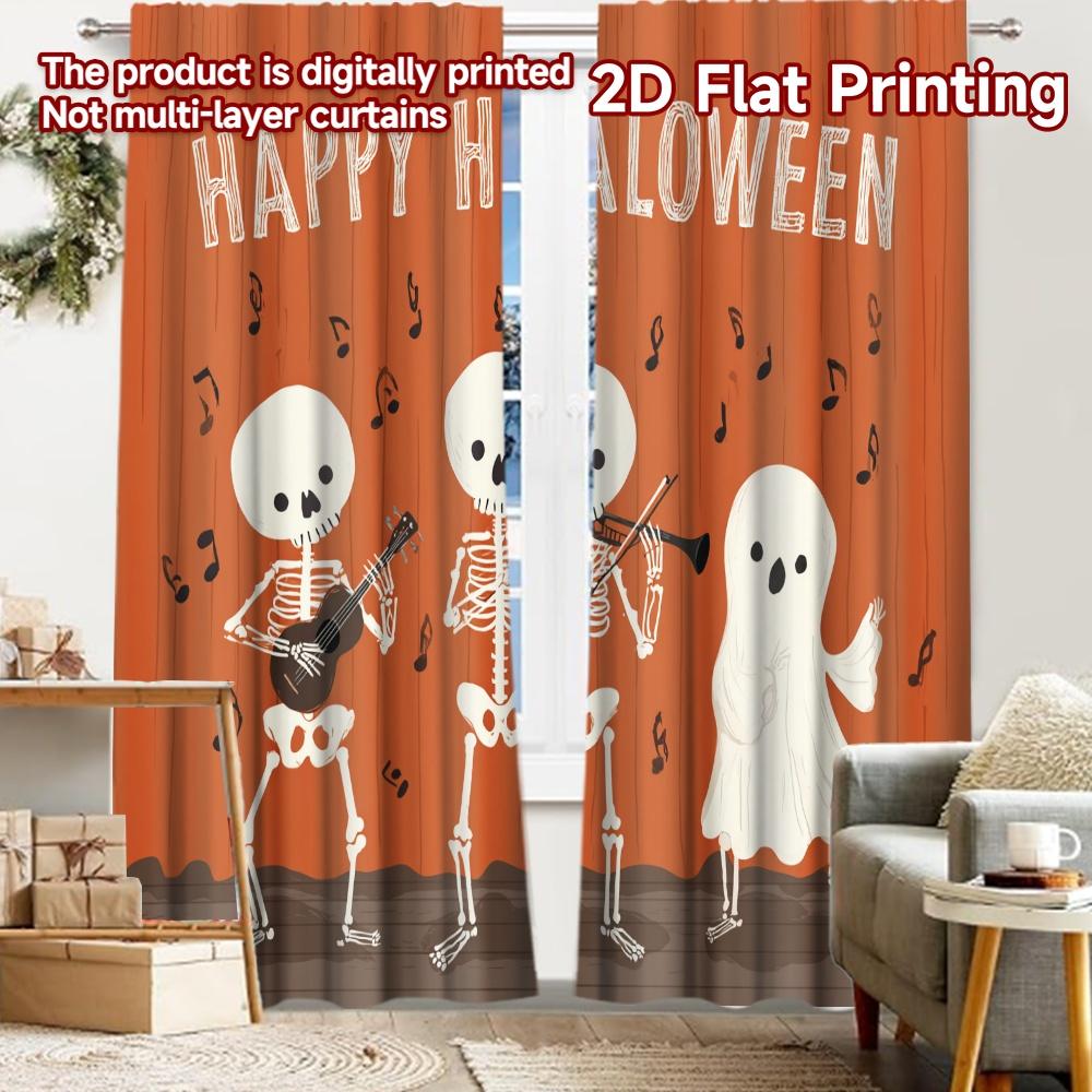 

2pcs, 2D FLAT PRINTING Curtains (Without Rod) Halloween Groove Digital printing on holiday curtains Versatile Polyester Curtains 52.50 × 116.00 cm 2 pcs