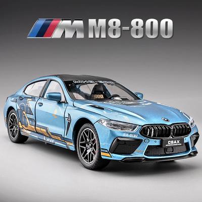 1:24 BMW M8 Supercar Alloy Car Modelo Som e Luz Pull Back Die Cast Brinquedo Infantil Colecionáveis Presente de Aniversário