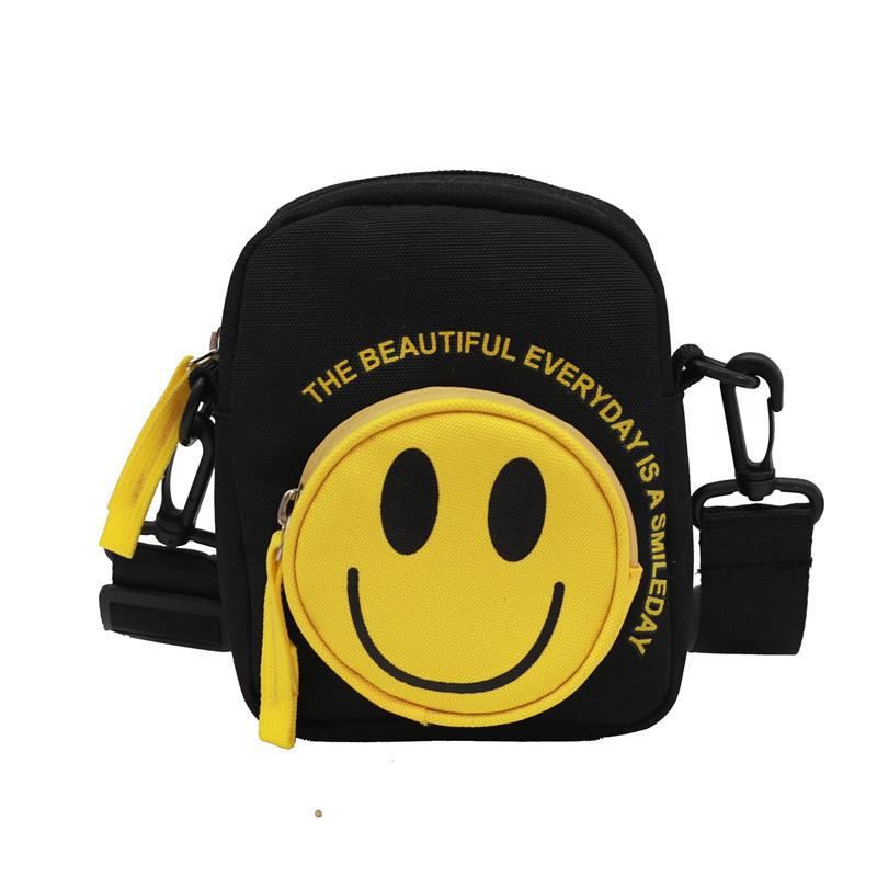 Fashionable Kids Smiley Face Crossbody Bag Chic Durable Canvas Small Backpack For Children