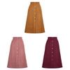 Corduroy High Waist Midi Skirt With Button Closure For Office And Fall Season