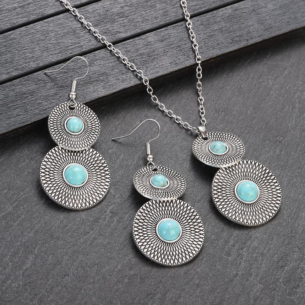 Boho Etnické Inkrustované Tyrkysy Kulaté Kapkové Zirkonové Sady Dámské Měděné Barvy Dlouhé Výrazné Přívěsky Náhrdelníky Bijoux