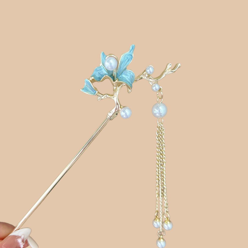 Pearl Magnolia Hairpin Women's Premium Sense New Chinese Hair Accessories Hairpin Antique Headgear Tassel Step Shake Hairpin Hairpin