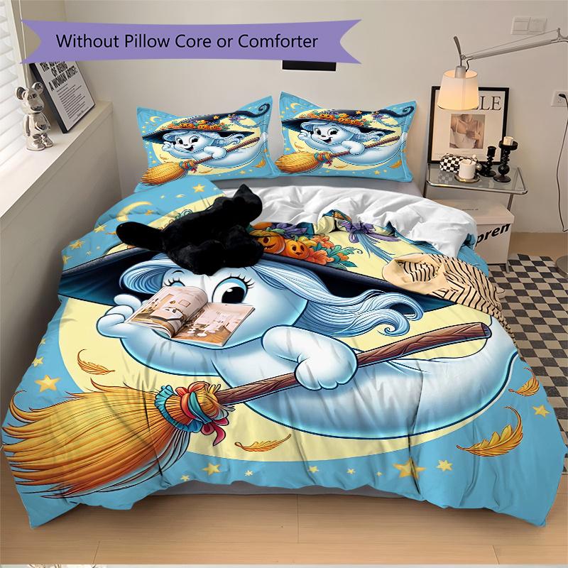 3pcs Beautiful witch ghost Quilt Set - Soft and Comfortable Bedroom, Guest Room and Dorm Decor Bedding Set 1 Quilt Cover + 2 Pillowcases.H01