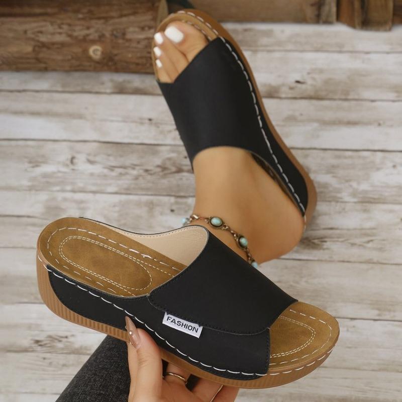 Large-sized Wedge Heel Casual Slippers Women's Summer Fashion Shoes Simple Fish-mouth Slippers