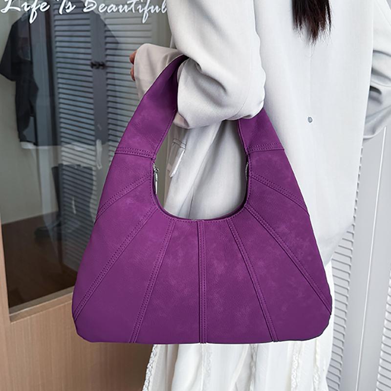 Women s Shoulder Bag Underarm Large Commuter Tote Bag Dumpling Bag Fashionable Splice Element Soft PU Material Zipper 2026 New
